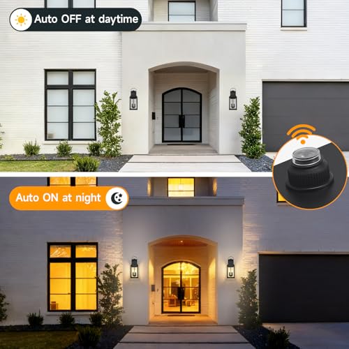 Image of Dusk to Dawn Exterior Lighting Fixtures, Black Sensor Outdoor Porch Lights