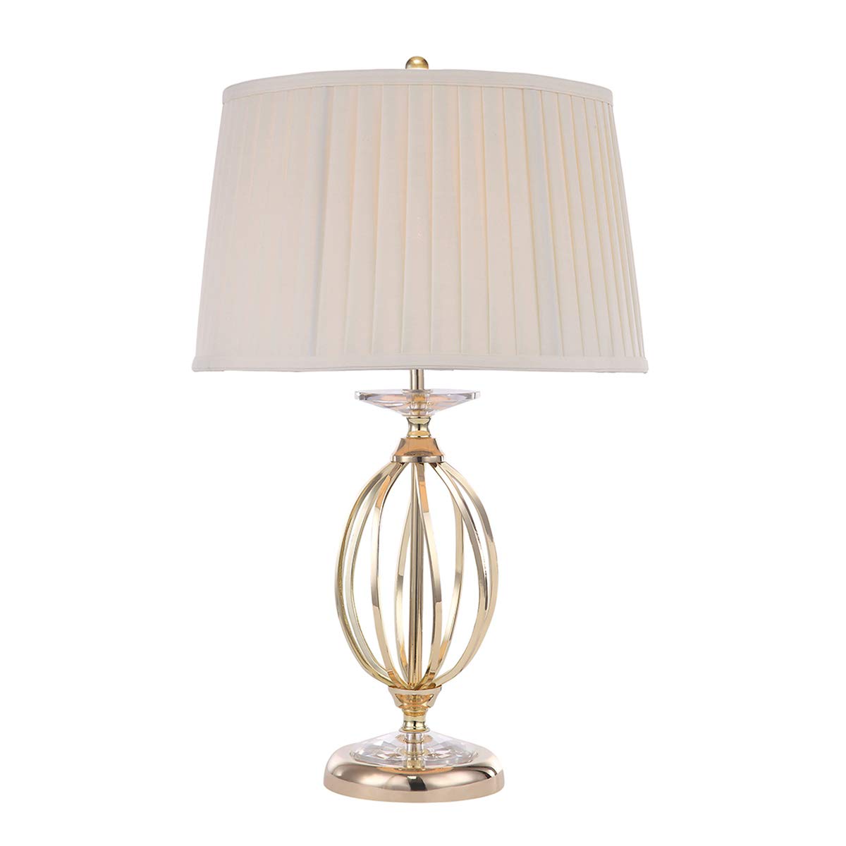 Loops Table Lamp - Ivory Shade - Cut Glass Droplets - Hand Forged Curved Metal Base - Highly Polished Brass Finish - LED E27 60W Bulb