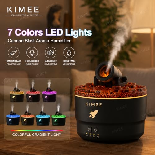 Image of KIMEE LED Cannon Aroma Diffuser & Humidifier, Desktop Cool Mist Maker with Color LED Lights, 2 Mist Spray Modes - Perfect for Bedroom, Office & Aromatherapy