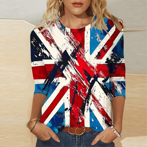 Image of Fourth of July Shirts for Women 3 /4 Sleeve Summer Tops American Flag Print T Shirt Patriotic 4th of July Shirts 2025