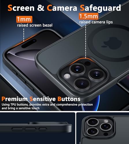 Image of FNTCASE for iPhone 16 Pro Case: [Compatible with Magsafe] Translucent Matte Magnetic Phone Cover - Military Grade Drop Protection Shockproof Protective Cases - Black