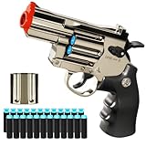 Toy Revolver Gun Plastic Soft Bullet Foam Blaster Hand Pistols Shotgun Roulette Boy Play Cowboy Prop Game Fake Sniper Rifle Kids Age 8-12 Cool Halloween Christmas Birthday Gift Silver