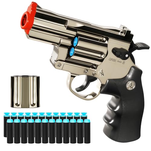 Top 5 Revolvers for Small Hands: Your Best Guide 4 Toy Revolver Gun Plastic Soft Bullet Foam Blaster Hand Pistols Shotgun Roulette Boy Play Cowboy Prop Game Fake Sniper Rifle Kids Age 8-12 Cool Halloween Christmas Birthday Gift Silver