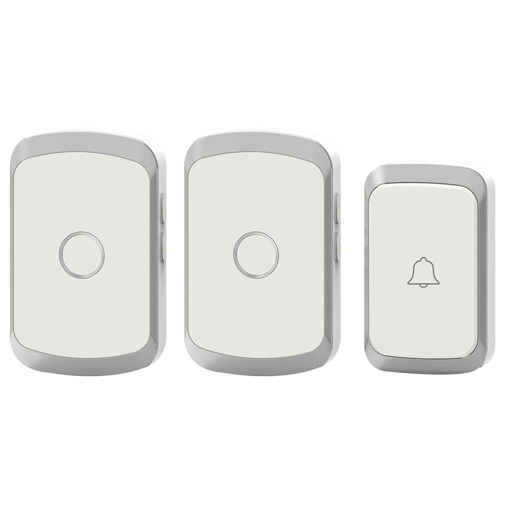 LIUXIUER Wireless Doorbell Waterproof, 1 Transmitter And 2 Receivers Wall Plug-In Cordless Doorbell, 300M (984FT) Transmission Distance, 4 Volume Levels / 36 songs,Silver