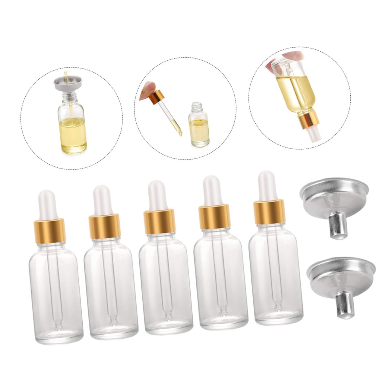 24 Stück 30-ml Transparente Tropfflaschen aus Glas mit Pipette | Wiederbefüllbar, Auslaufsicherer Verschluss, 6 Edelstahltrichter für Flüssigkeiten und Parfüm