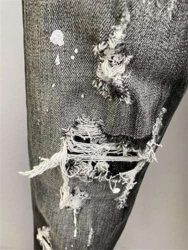 Men Denim Pants Hole Slim Jeans Pencil Trousers Metal Buttons Jeans4