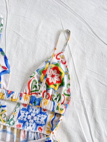 Floerns Women's Boho Floral Print Mini Dresses Cut Out V Neck Tiered Summer Cami Dresses4