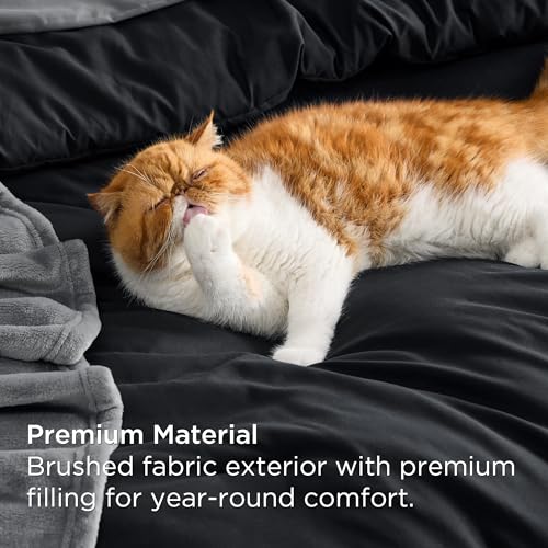 Image of Bedsure Twin Comforter Set Black, 6 Pieces Prewashed Twin Size Bed in a Bag with Soft Fleece Bed Blanket, Down Alternative Bedding Set for All Seasons, Sheets, Pillowcase & Sham