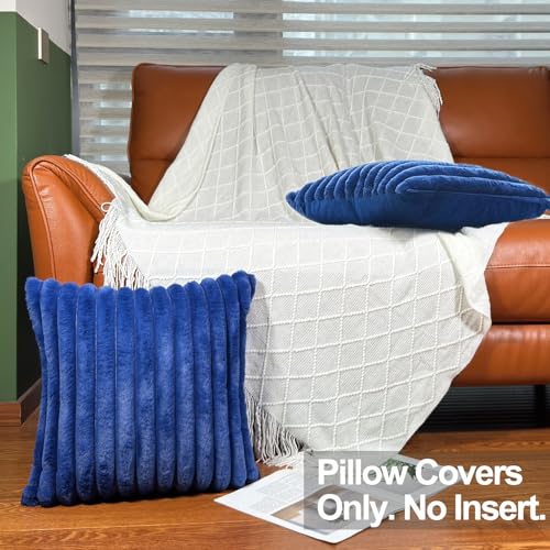 24x24 Pillow Covers, Decorative Faux Fur Throw Pillow Covers for Couch, Sofa Soft Fluffy Pillow Cover with Velvet Back for Living Room, Neutral Home Décor Accent for Bed - Blue
