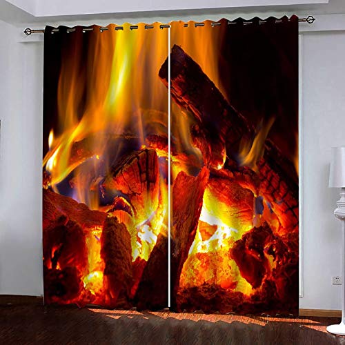 Bishilin Schlafzimmer Verdunklungs Vorhang Polyester 2er Set, Feuer Gardinen Vorhang Fenster Blickdicht mit Ösen214x160CM Cover