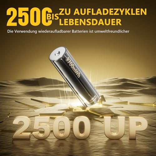 Wiederaufladbare Lithium Akkus 8-AA mit Ladegerät, 1.5V 3700mWh Hohe Kapazität Batterien Wiederaufladbar Akkus, 2500 Zyklen Lang anhaltende Batterien mit Integrierter Charing Aufbewahrungsbox