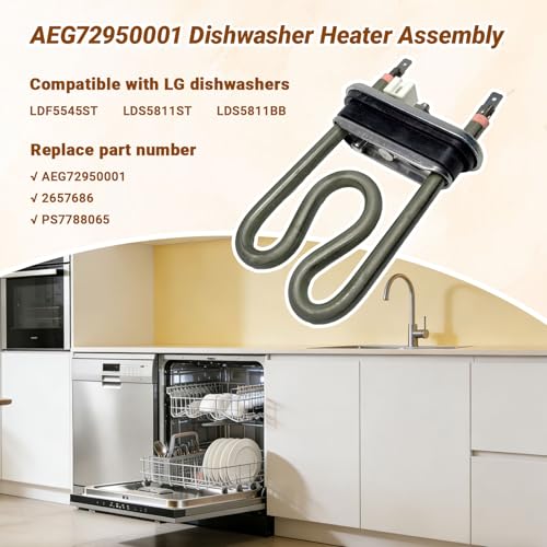 Image of Dishwasher Heating Element Assembly AEG72950001 for LG LDF5545ST LDS5811ST LDS5811BB Replace 2657686 PS7788065 Heater & Thermistor