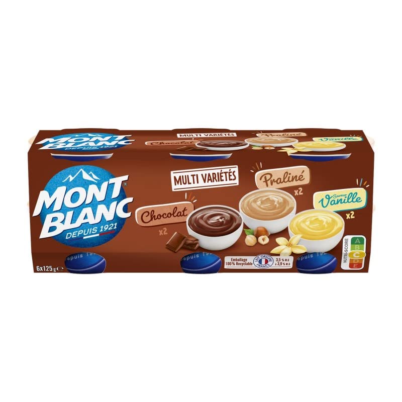 MONT BLANC - Crème Dessert Multivariétés Chocolat/Vanille/Praliné 6X125G - le Lot De 3