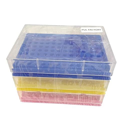 Miniatura 7 de PUL FACTORY Estante de tubo de plástico para tubo de micro centrífuga de 0.0 fl oz, estante de PCR de 96 pocillos, colores surtidos, paquete de 3
