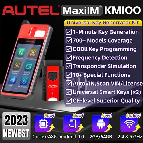 Autel MaxiIM KM100 Auto Key Fob Programming Car Key Programmer Tools Key Creation IMMO Learning Chip Read Write Clone Includes 2pcs Programmable for All Vehicles Lite of IM508 S IM608 PRO II