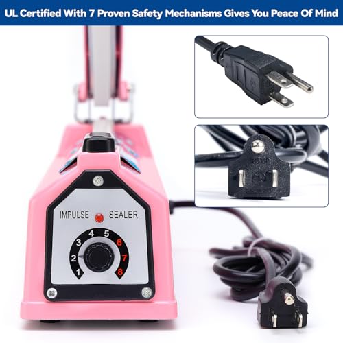 Image of Sealer Pro, Patented 8-inch Impulse Heat Sealer, 2-mm Sealing Width Super Heavy Duty Bag Sealing Machine with Extra 2 Replacements, 1Fuse Included, Pink