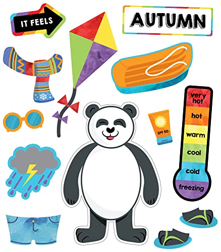 Carson Dellosa 56 pc Bundle of Dress for The Weather Bulletin Board Decorations, Panda Bear with...