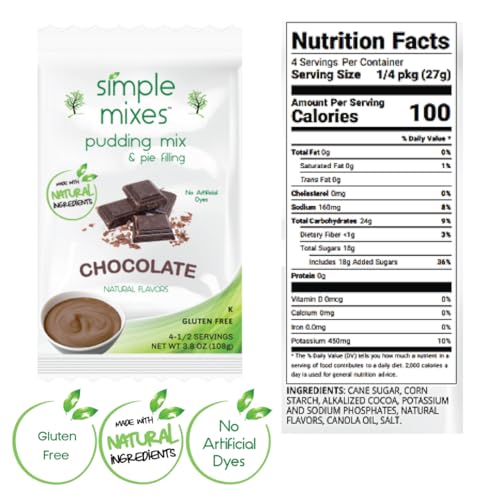 Simple Mixes Natural Instant Pudding & Pie Filling Mix Variety, Chocolate, Vanilla & Salted Caramel, Gluten and Dye-Free, No Fat, or Lactose, Kosher, Variety 6 Pack