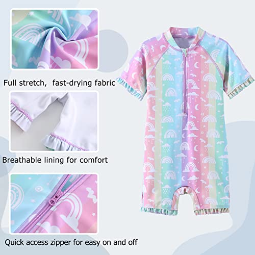 Image of Girls One Piece Rash Guard Swimsuits for Kids UPF 50+ Sun Protection Short Sleeve Swim Shirt