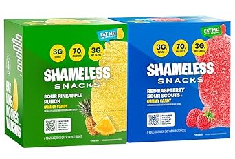 Shameless Snacks Sour Punch Duo Red Raspberry Sour Scouts & Sour Pineapple Punch Bundle Low Sugar Gummy Candy - Vegan, Gluten-Free, Low-Calorie Gummies