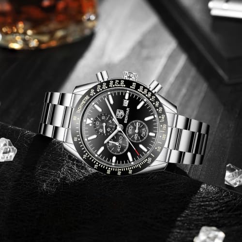 Image of BENYAR Mens Watches Quartz Movement Chronograph Leather Strap Fashion Business Sport Design 30M Waterproof Scratch Resistant Elegant Gifts for Men