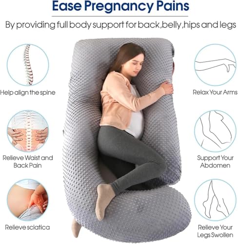 Image of Pregnancy Pillows for Sleeping, U Shaped Full Body Maternity Pillow for Pregnant Women with Removable Cooling Cover, Support for Back, HIPS, Legs, Belly, 57 Inch, Black