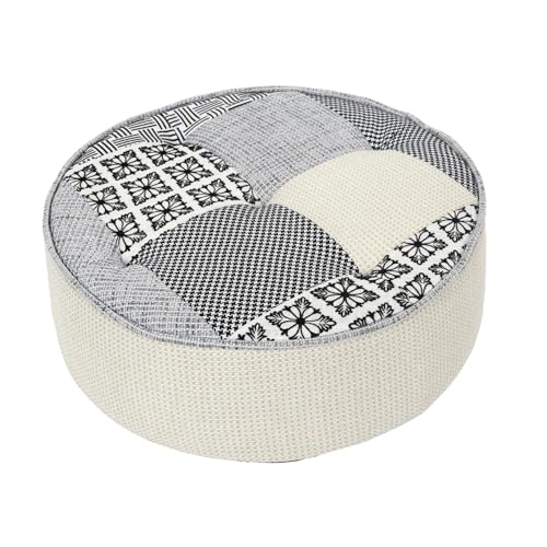 Toilinux.com Pouf Rond Patchwork - Beige et Gris