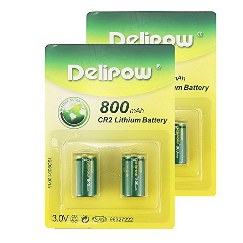 Delipow CR2 Rechargeable Batteries, 3-Volt, 800mAh, Lithium, MSDS Approved, Pre-Charged Photo Camera Battery (4-Pack)