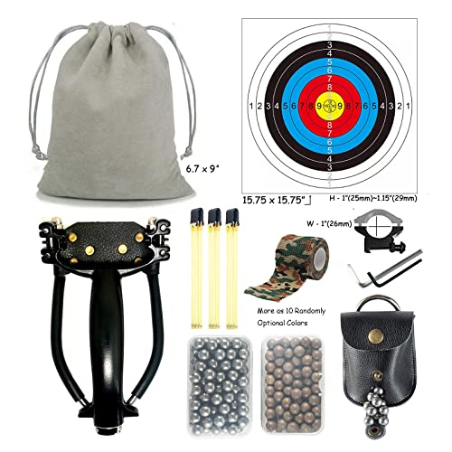Rochan Wrist Folding Slingshot Set Professional Adults Survival Hunting Catapult High Velocity Outdoors Sports Shooting Pocket Sling Shot Aluminum Alloy With 3 Rubber Bands And 160 Ammo (Black-B) #TOP4