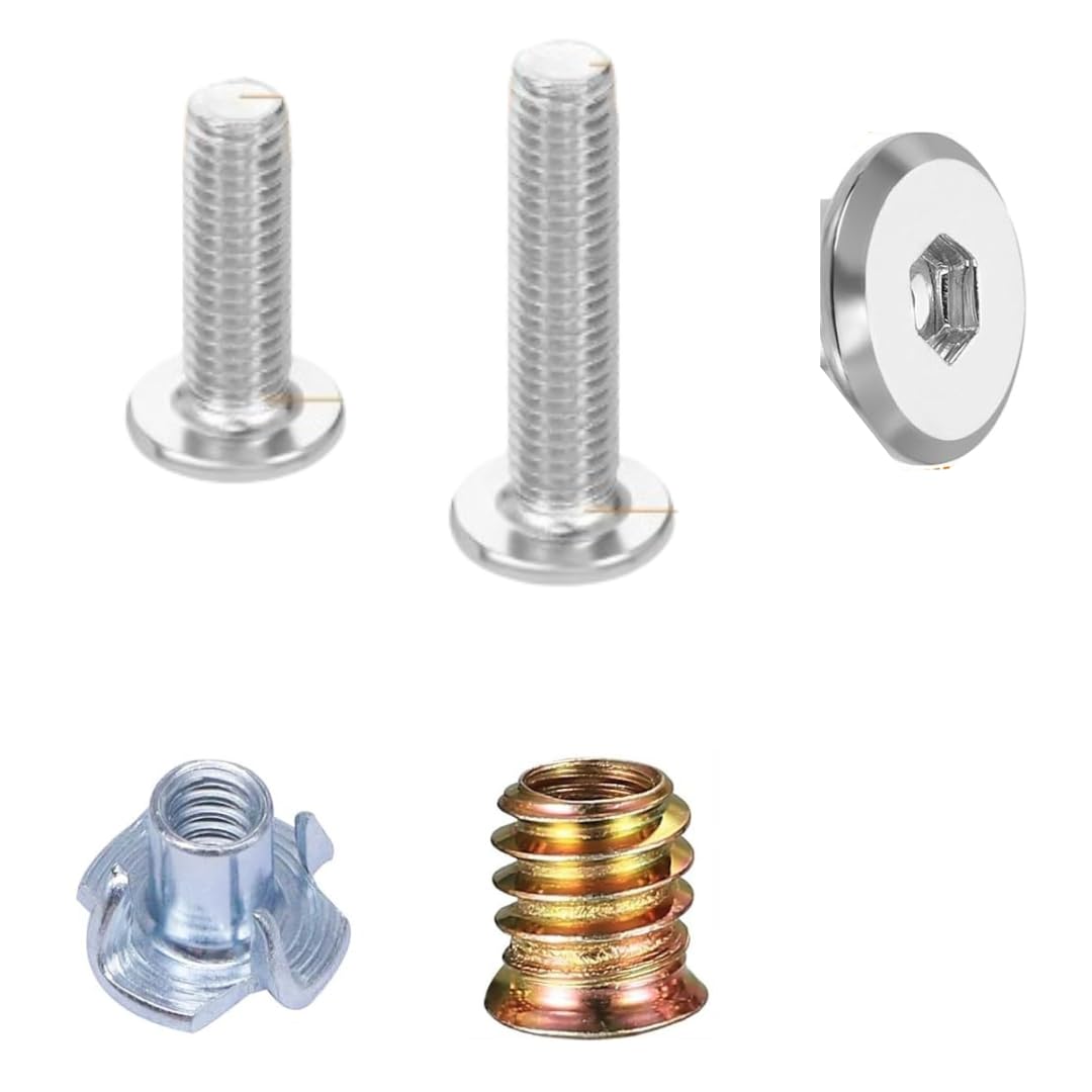 Threaded Inserts Kit for Wood M8x16 Bolts, M8x30 Bolts, M8 T Nuts and M8x15 Insert Nuts, Furniture Fastener Set for Cabinets, Tables, Chairs, Carpentry and DIY (8 Each) (M8, 32, Count)-image-8