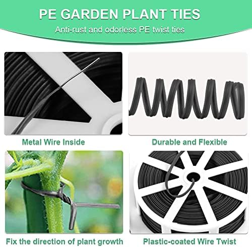 Shintop Plant Ties, 328 Feet Garden Wire Twist Ties with Cutter for Gardening Climbing Plant Support, Home and Office Cable Organizer(Black)