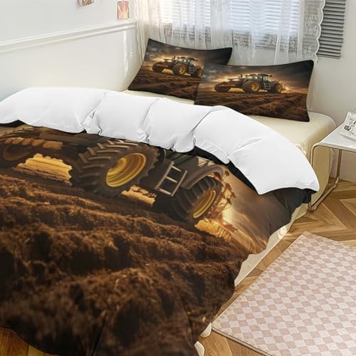Parure de lit tracteur housse de couette 200x200 douce 3 pièces