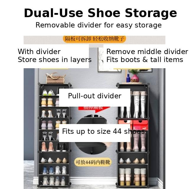 Image of EXVITO 16 Tier Shoe Rack with Shelf, Folding Shoe Rack for Bedroom, Living Room,Entryway, Footwear Stand for Home, Organizer, ShoeRack Plastic | Plastic Shoes Rack for Home - Grey