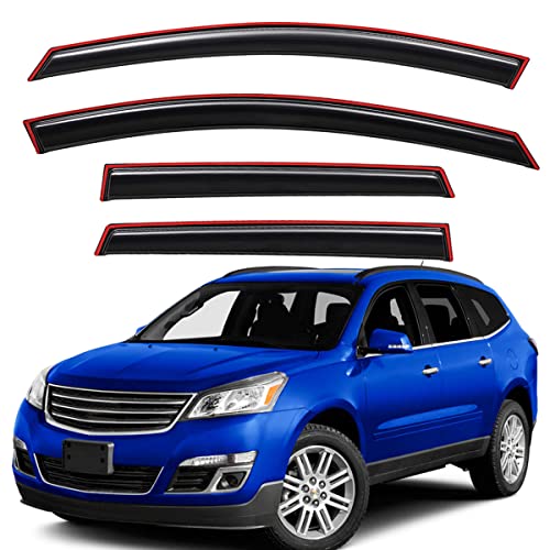 Lightronic Extra Durable Clip-on in-Channel Auto Vent Window Visor, Fits 2009-2017 Chevrolet Traverse, UV Protection Rain Guard, Original Wind Deflector, No-Drill Easy Install, Dark Smoke, 4-Pcs