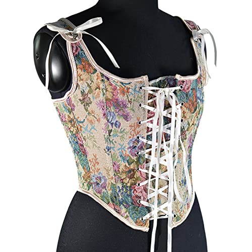 Women's Floral Corset Top Lace Up Vintage Corsets For Women Boned Corset Bustier Retro Renaissance Bodice Small #TOP7
