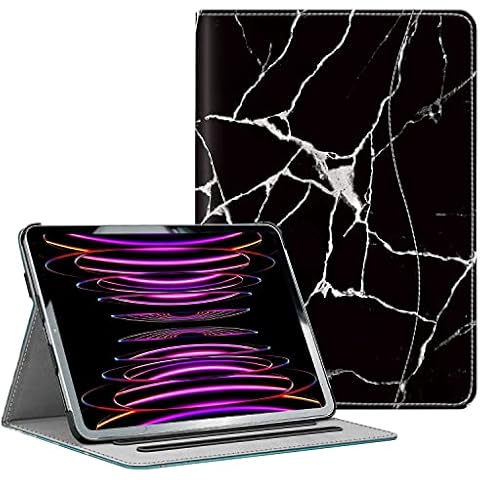 Hi Space for iPad Pro 11 inch Case 2022 2021 2020 2018 4th 3rd 2nd 1st Generation Black Marble with Pencil Holder Pocket Folio Stand Leather Case Support Apple Pencil Charging Protective Cover Cover