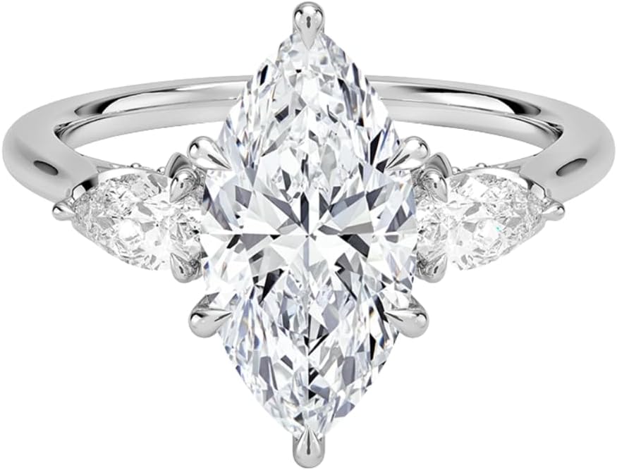VIVARIS & CO. 1-5 CT IGI Certified Lab Grown Diamond Engagement Ring 10K 14K 18K Solid Gold Petal Pear Three Stone Lab Grown Diamond Ring Christmas Gift For Women