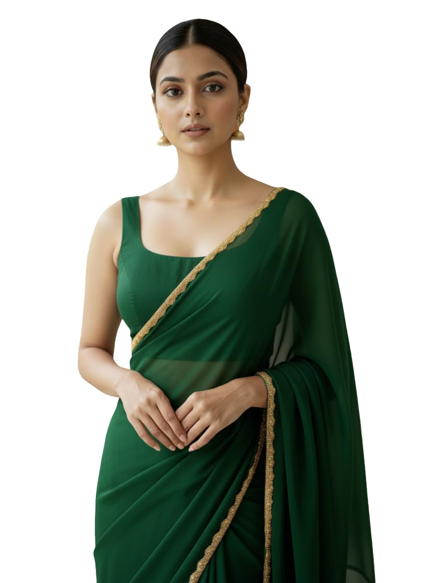 Women's Soft Silk Saree With Beads Decorative Stone Work Lace Boarder & Comes With Unstitched Blouse Piece (RangoliB)-image-18