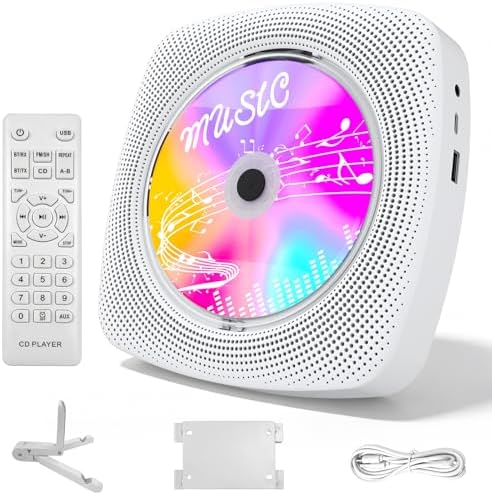 WOLFANG Tragbarer CD-Player WDV04 für Zuhause & Outdoor, Bluetooth-CD-Player mit Lautsprechern, integriertem 4000-mAh-Akku, FM-Radio, USB-Wiedergabe, Fernbedienung, Wandhalterung &