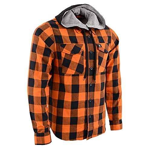 Milwaukee Leather MNG11642 Men's Flannel Plaid Orange and Black Long Sleeve Cotton Button Down Shirt w/Hoodie2
