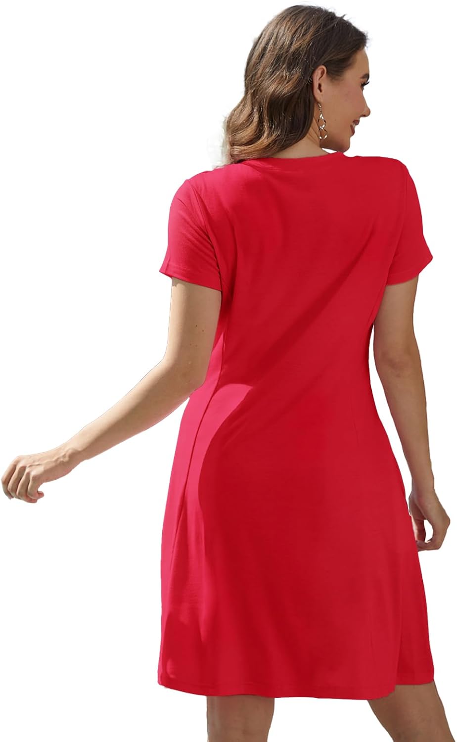 Alaster Queen Womens 2025 Casual Summer Dresses Flowing V Neck Mini Dress Short Sleeve T Shirts for Women with Pocket - Image 6