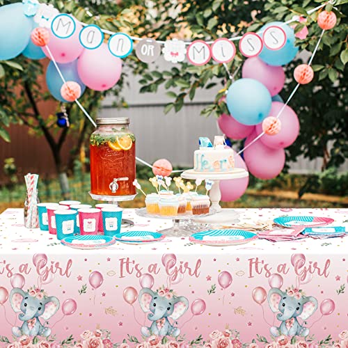 Image of Moukeren 3 Pack Elephant Tablecloth Baby Shower Decorations Plastic Table Cover Rectangle Table Decors for Boy Girl Gender Reveal Birthday Party Supplies, 54 x 108 Inch(Pink,Girl)