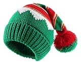 Vikodah Christmas Knitted Beanies Hat - Elf Knitted Hat Santa Clause Knitting Beanie Hat with Pompom for Adult Teens