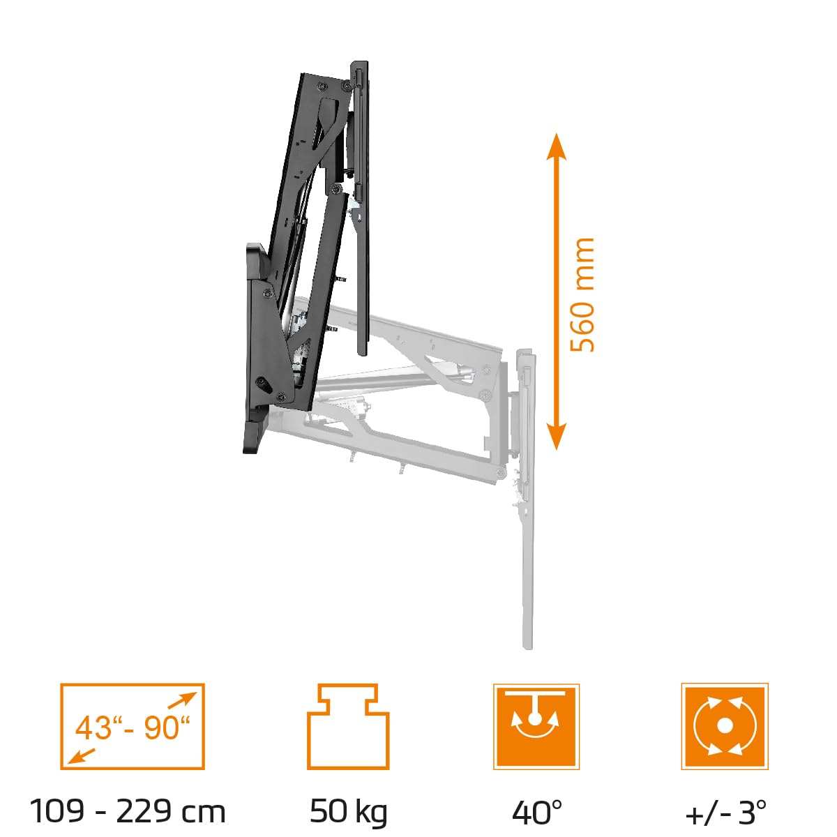 My Wall Soporte de Pared eléctrico para televisores motorizados HP65AL con Control por Voz o aplicación y Mando a Distancia, para 43"-90", Carga de 50 kg, Altura Ajustable, orientable