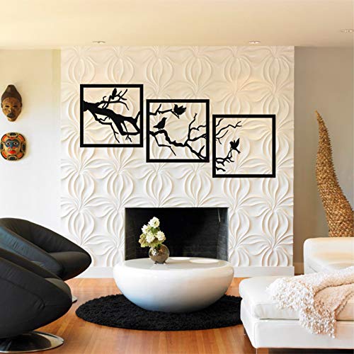 DEKADRON Metalen wanddecoratie, metalen boom- en vogelkunst, metalen wanddecoratie, 3 panelen, (75 x 75 cm) - Afbeelding 3