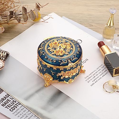 Hipiwe Antique Metal Jewelry Box Ring Earring Treasure Chest Case, Small - Image 2