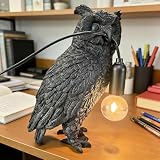 RUIQBMAY Resin Owl Table Lamp Themed Animal Desk Lamp Art Bird Night Light Lamp for Bedside,Living Room,Office Decor,AC 110V (Black Owl Lamp)