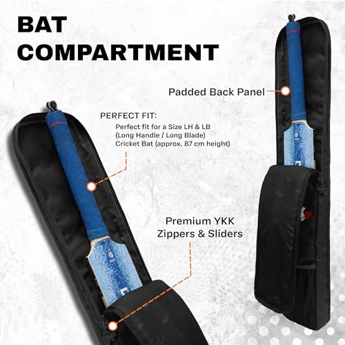 Image of WHACKK Hayden Cricket Bat Cover Polyester Material, Premium Full Size Cover for Wooden and Plastic Bats with Heavy Duty Stitched Strap - Made in India (Black)