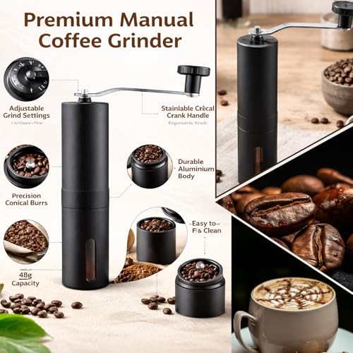 Image of Oblivion Portable Premium Manual Coffee Grinder - Travel-Friendly Compact Fresh Coffee Beans Hand-Crank Mill for Coffee Lovers Fresh Ground Coffee Anywhere