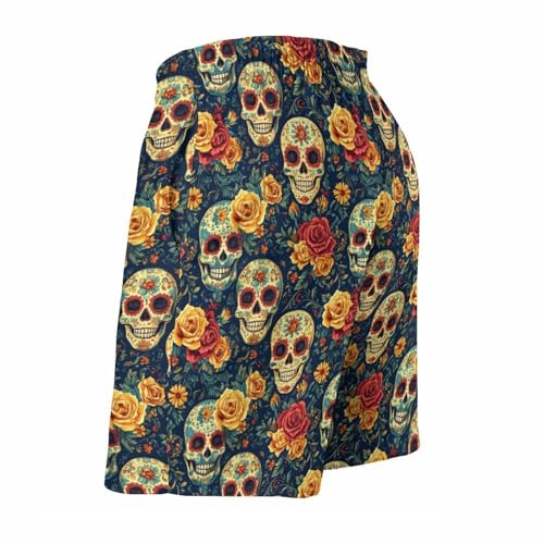 Mens Swim Trunks, Retro Flower Skull Print Swim Shorts with Mesh Lining Swimwear Bathing Suits Quick Dry4